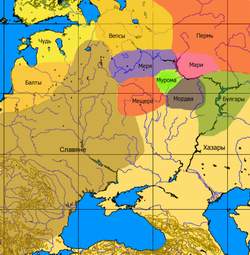 Карта расселения финно-угорских племён на территории России